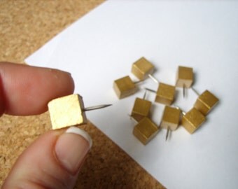 Square Gold Push Pins, Decorative Tacks, Gold Desk Accessory, Cute Office Accessories, Chic Office, Cubicle Decor, Metallic Decor, Gold Tack