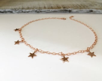 Rose Gold Filled Star Choker Necklace, Sterling Silver Star Necklace, 14kt Gold Filled Star Choker Necklace, Wedding Jewelry