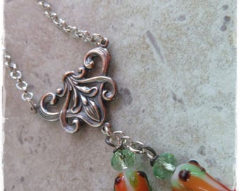Art Nouveau style Rose necklace, Glass Rose necklace,