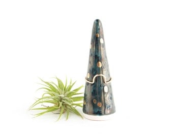 Ceramic Ring Cone, Gold Jewelry Holder, Ceramic Ring Stand, Jewelry Storage, Ring Display, Gifts under 40, Gifts for Women, Gold Ring Holder