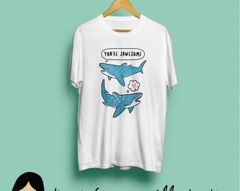 Jawesome Shark T-Shirt, Cute Illustrated Unisex Tee - Shark Tshirt, Jaws Tshirt, Animal Tshirt, Funny Tshirt, Illustration, S M L XL XXL