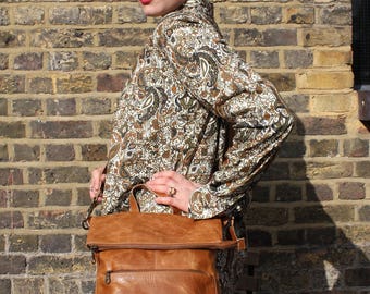 Amelie Ruck Tan Scrunchy Leather Convertible Backpack