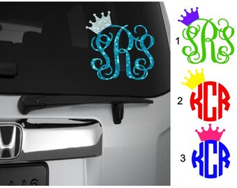 Crown Monogram Decal, Vine Monogram with Crown, Script Monogram, Princess Crown Monogram, Circle Monogram with Crown, Crown Monogram Sticker