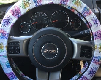 White Tie Dye Pineapple Steering Wheel Cover