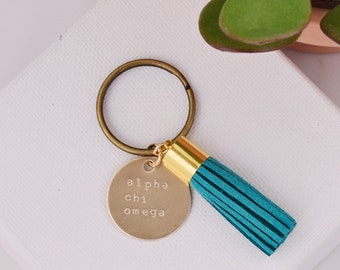 Alpha Chi Omega Sorority Keychain, Personalized AXO Sorority Key Chain, AChiO Sorority Tassel Keychains, Big Little Keychain