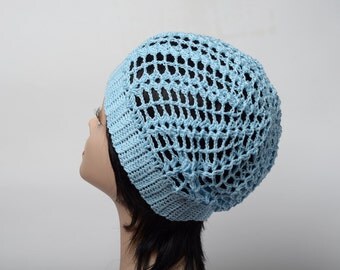 Summer hat crochet blue hat beanie hat women's beret cotton beanie cotton hat summer beanie