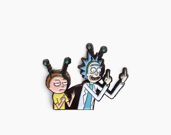Rick and Morty enamel pin (Rick and Morty pin, Middle finger enamel pin, peace among worlds enamel pin)