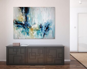 Original EXTRA LARGE Blue Wall Art Textured Painting Canvas