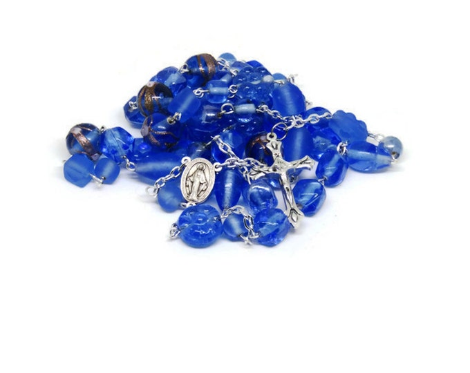 Blue Rosary - Confirmation Gift - Miraculous Rosary - Religious Gift - Christian Gift - Spiritual Jewelry - Baby Boy Rosary