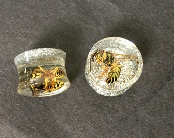 14mm Wasp Ear Plugs Gauges Pair 9/16",Insect Plugs, Creepy Cute Real Bug Yellowjacket Wasps Silver Glitter Body Jewelry: MAGIC EARS by {118}