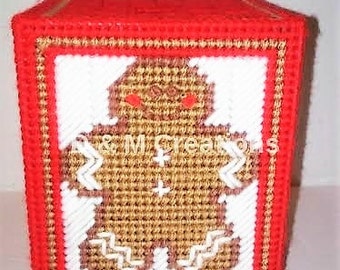 Gingerbread Man Tissue Box Cover, Plastic Canvas Tissue Box, Bathroom Room Decor, Free Tissues, Gingerbread Box, Teacher Gift, Get Well Gift