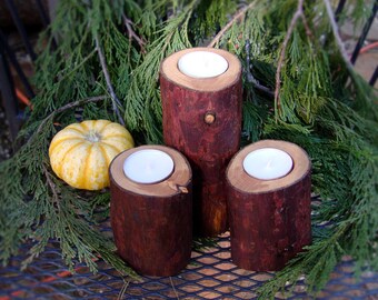 Set of 3 Cedar Candle Holders - Tung Oil Finish