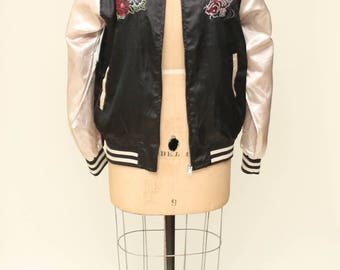 black + blush souvenir sukajan jacket with rose + koi fish vintage 1980s