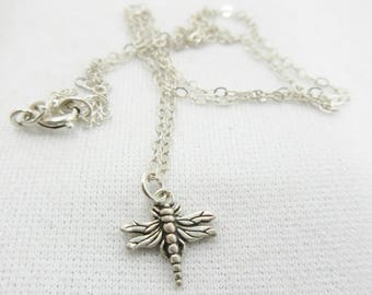 Dragonfly Necklace, Sterling Silver, Silver Dragonfly, Silver Chain, 16" Necklace, Dragonfly Jewelry, Vintage Jewelry, Dragonfly Pendant #37
