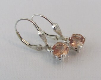 Oregon Sunstone Leverback Earrings, Peach Schiller Sunstone, 6mm Sunstone Gemstones, Sterling Silver Earrings, Oregon Sunstone Jewelry