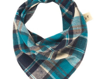 Plaid Flannel Dog Bandana, Boy Puppy Bandanna, Blue Male Doggy Scarf, Fall Doggie Scarves, Winter Neckerchief for Dogs, Tie On Kerchief