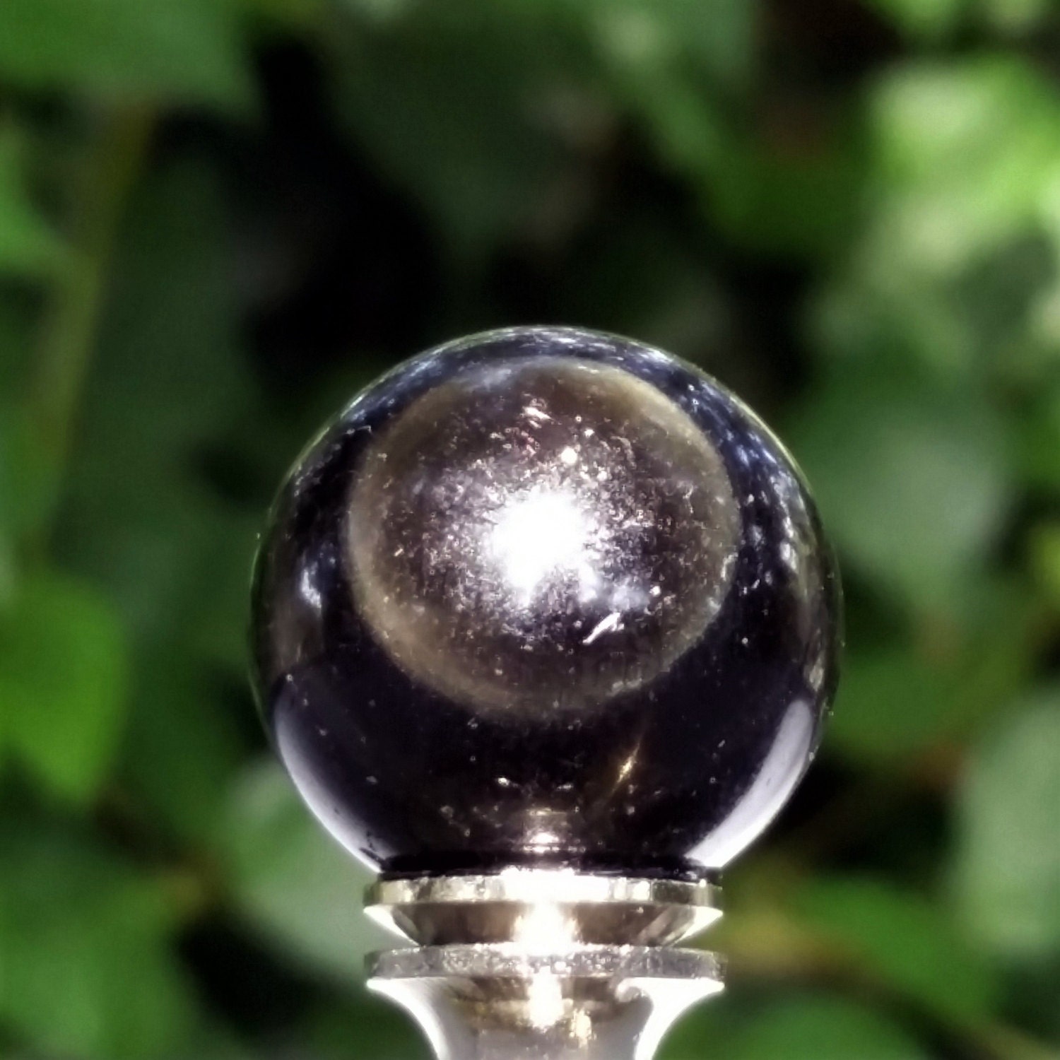 Lamp Finial Black Obsidian Molten Lava Black Glass Marble