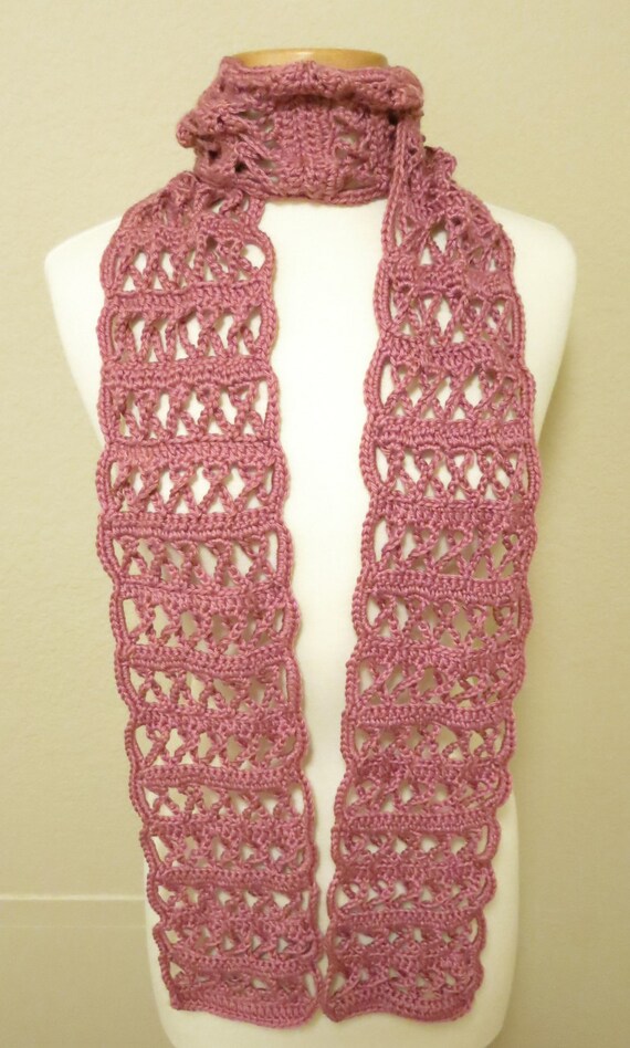 Crochet Dark Pink Ribbon Scarf