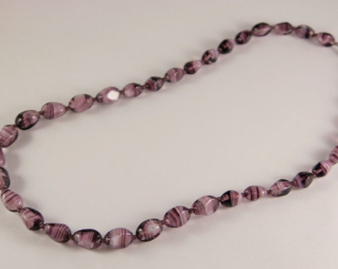 Violet Quartz Necklace Little Beads Striped Necklace Purple Gemstones Jewlery Vintage Granny Jewelry Retro Agate Lace Necklace Rutilated