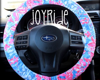 Steering Wheel Cover Lilly Pulitzer Pop Pop Fabric Fully lined with Grip Tight Designer Car Accessories Coral For Girls Woman