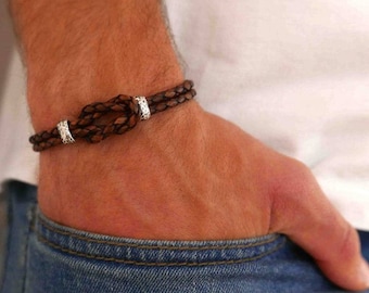 Men's Knot Bracelet - Men's Cuff Bracelet - Men's Leather Bracelet - Men's Bracelet - Men's Jewelry - Men's Gift - Husband Gift - Boyfriend