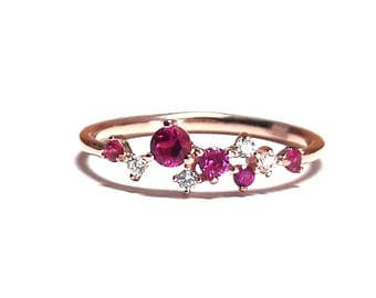 Ruby Ring-Gold Ring-Diamond Ring-Rose Gold Ring-925K Silver Zirconia Handmade Ruby Ring
