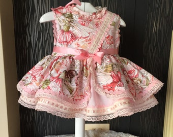 pink fairy baby girl dress, toddler cute easter outfit , summer unique girl frock , spanish handmade childrens stylish birthday clothing