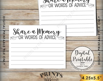 Share a Memory or Words of Advice Graduation Advice, Write a Memory or Advice Card, Graduation Party, 8.5x11" Printable Instant Download