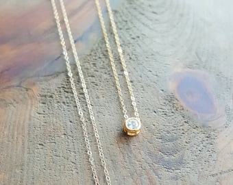 Mini Diamond Necklace, Dainty Gold Necklace, Minimalist Necklace, Layering Necklace, CZ Diamond Necklace, Layering Necklace, Cubic Zirconia