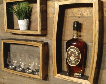 SET OF 3 Bourbon Barrel Shadow-Box - 17"x9", 14"x9", and 12"x9" - Rustic Wall Art