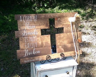 A Cord Of Three Strands Sign, A Cord of 3 Strands, Ecclesiastes 4:9-12, Wedding Ceremony Sign, Unity Ceremony Sign, Rustic Wedding Gift