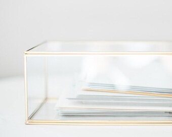 Wedding Card Box - Geometric Glass Card Box - Wedding Decorations - Keepsake Box - Gold Glass Card Box - Gold Card Box - Rectangular Box