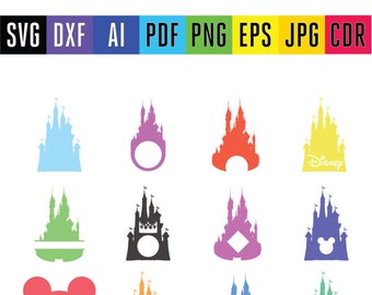 Disney Castle Svg Disney castle monogram frames Princess Castle Svg Mickey mouse castle Svg, Eps, Dxf, Png, Jpg, Pdf Cricut & Silhouette