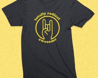 Totally Radical horns t shirt - heather grey - vintage style tee - devil horns - men's, women's unisex