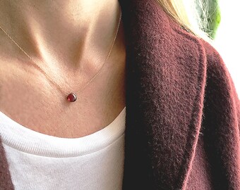 Garnet Necklace, Red Garnet, Gold Garnet Necklace, January Birthstone, Minimalist Necklace, 14k Gold Filled, Dainty Necklace
