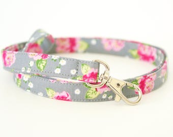 Gray, Pink, and Gold Floral Fabric Lanyard with Swivel Clasp - Key Lanyard - ID Strap - 19.5 Inch Drop - Teacher Lanyard - Cute Lanyard