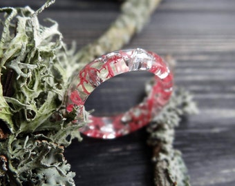 Pink ring promise ring for her nature inspired engagement rings silver ring women gift pink necklace dainty ring fairy ring resin jewelry