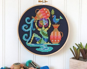 Aquarius - zodiac sign - Satsuma Street modern cross stitch pattern PDF - Instant download