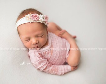 CHARLOTTE, NEWBORN ROMPER, Romper Set, Newborn Outfit, Newborn Rompers, Rosette Headband, Photo Props, Photography Prop, Newborn Prop