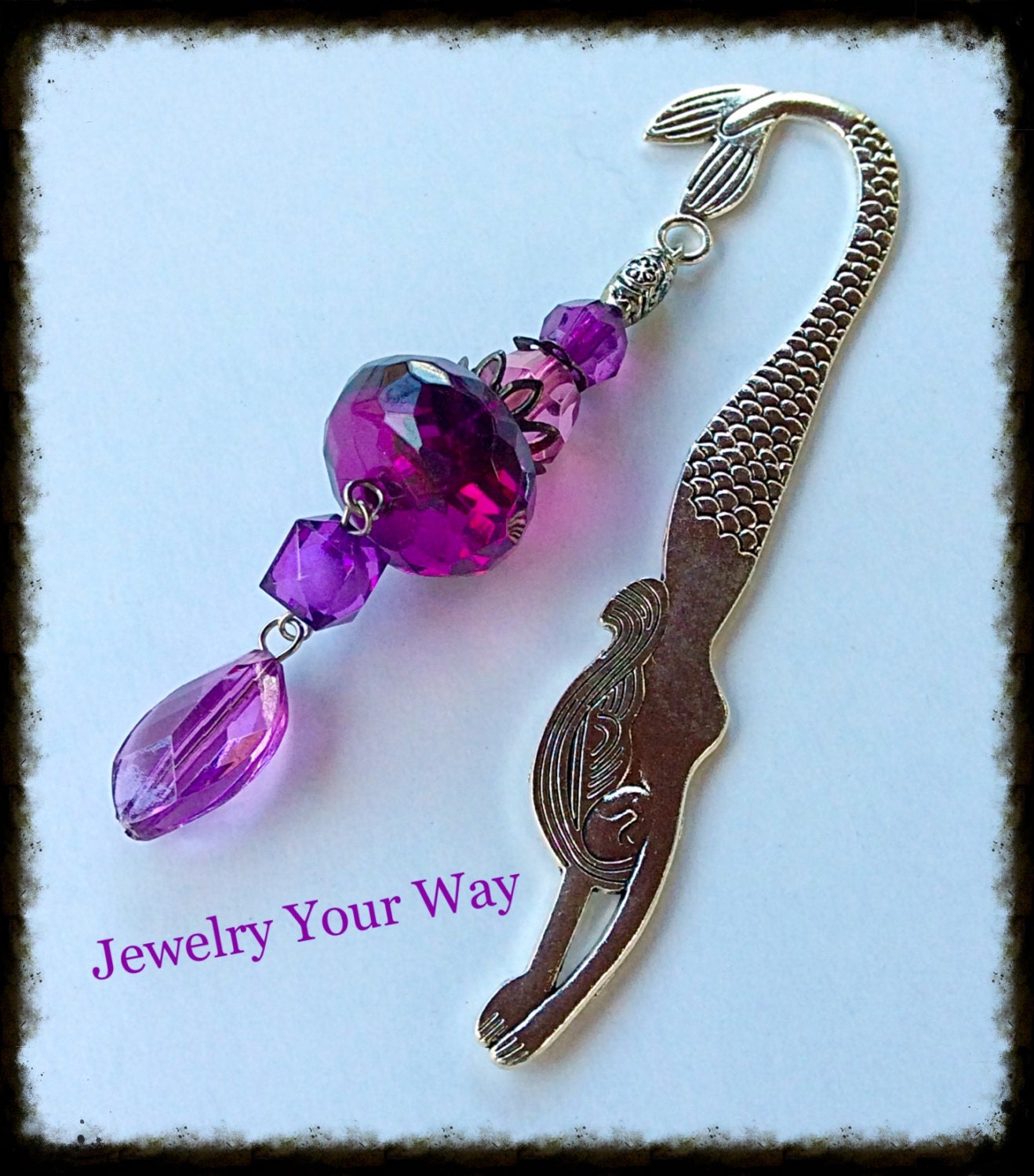Purple Glass Crystals Mermaid Silver Bookmark Under Ten