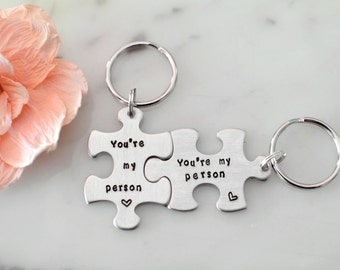 Grey's Anatomy Inspired 'You're My Person' Keychain Set on Puzzle Piece Blanks - Custom, Hand Stamped, Personalized, Birthday Gift/Presentp