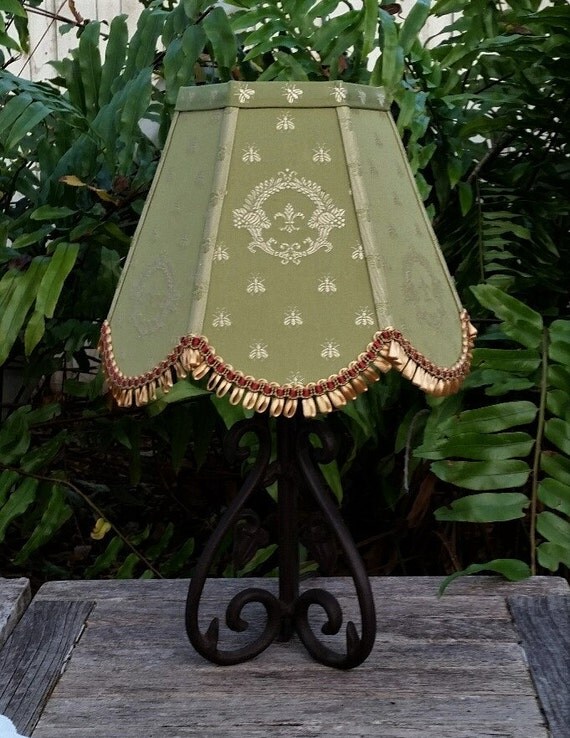 Lamp Shade Embroidered Silk Olive Gold Cranberry