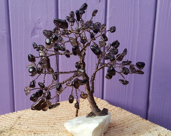 Smoky Quartz Tree, Wrapped Wire Tree, Crystal Decor, Spiritual Decoration, Home Decor, Grounding Protection, Unique Gift, Base Chakra