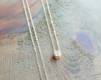Mini Diamond Necklace, Dainty Gold Necklace, Minimalist Necklace, Layering Necklace, CZ Diamond Necklace, Layering Necklace, Cubic Zirconia