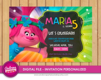 Trolls Birthday Invitation, Trolls invitation, Trolls Poppy, Trolls Party, Trolls invite, Trolls invitations, Trolls Digital Invitation