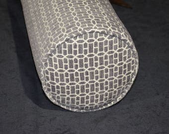 Custom Tan Geometric Check Bolster Pillow Cover – Cotton Blend, Neck Roll, Any Size Available