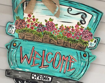 spring door hanger + summer door hanger // turquoise + coral + pink // door decor // front door hanger