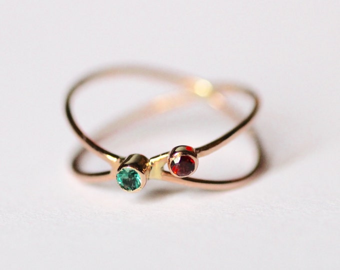 Emerald Ruby Gold Ring Natural Stone May Birthstone Simple Wedding Minimalist Dainty Engagement Gemstone Jewelry Stacking Yellow Gold Ring