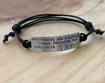 Godfather gift baptism gifts for godparents personalized godfather bracelet godparent gift baptism gift custom mens leather bracelet