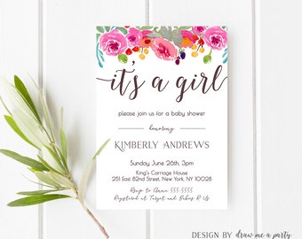 FLORAL BABY SHOWER Invitation , Its a Girl Baby Shower Invitation , Girl Baby Shower Invitation , Spring Baby Shower , Printable